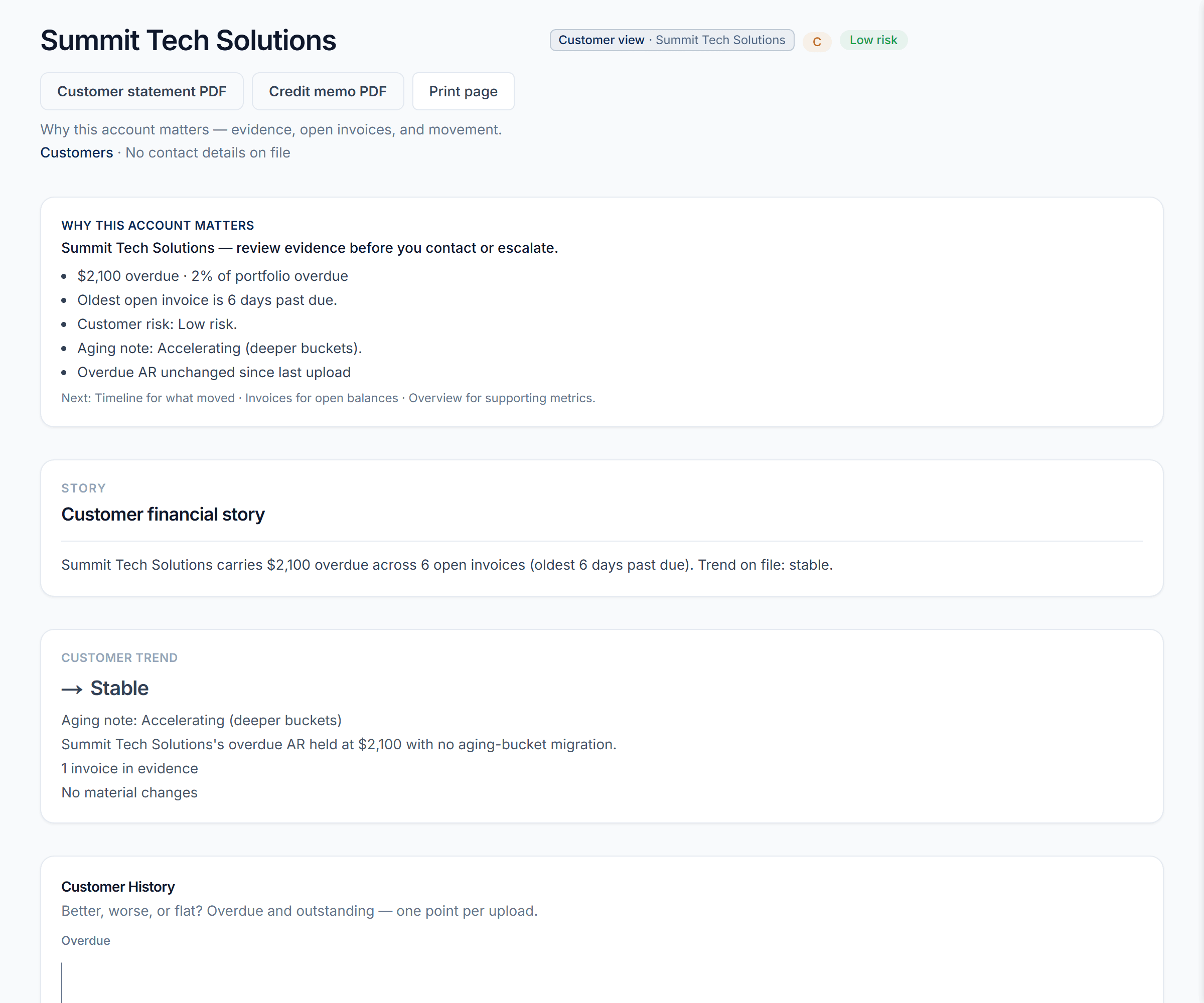 DueClarity customer history — the story over uploads